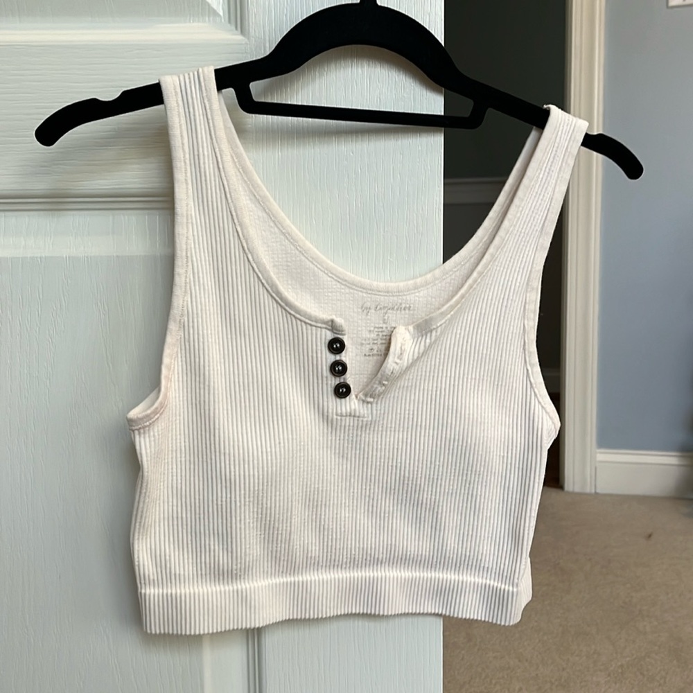 Cream ribbed tank top with buttons